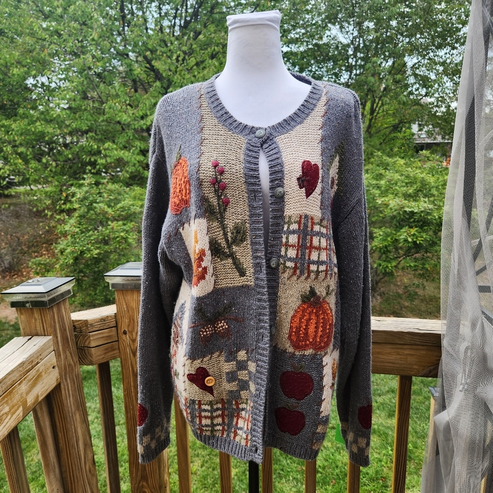 Fall Vintage Thanksgiving Grandma Core Cottage Core Sweater Cardigan Size L